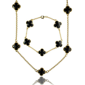 KIT Trevo Preto - Banhado a Ouro 18k