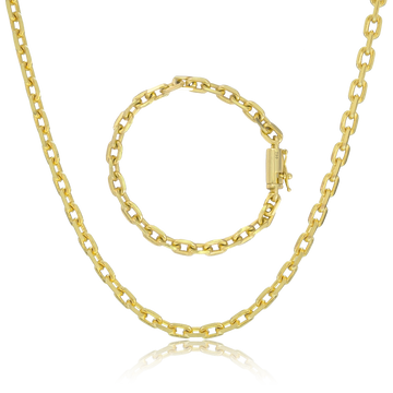 KIT Corrente + Pulseira Cadeado 6mm - Banhado a Ouro 18K