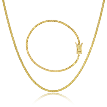 KIT Corrente + Pulseira Cadeado Duplo 3mm - Banhado a Ouro 18K