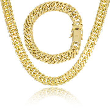 KIT Corrente + Pulseira Grumet Dupla 13mm - Banhado a Ouro 18K