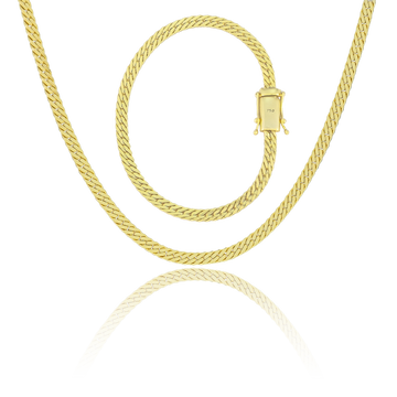 KIT Corrente + Pulseira Grumet Flat 4mm - Banhado a Ouro 18K