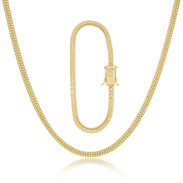 KIT Corrente + Pulseira Lacraia 4mm - Banhado a Ouro 18k