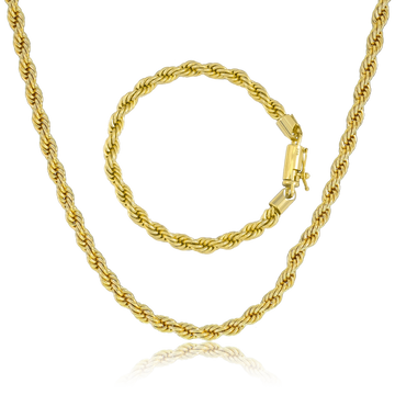 KIT Corrente + Pulseira Cordão Baiano 6mm - Banhado a Ouro 18K