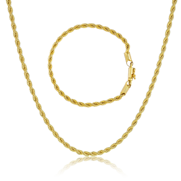 KIT Corrente + Pulseira Baiano 4mm - Banhado a Ouro 18k