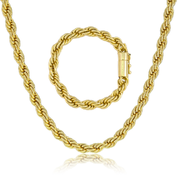 KIT Corrente + Pulseira Cordão Baiano 8mm - Banhado a Ouro 18K