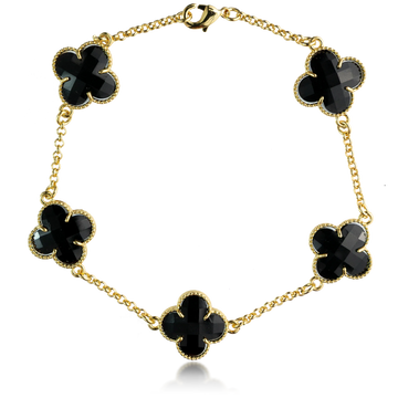 Pulseira Trevo Preto G - Banhado a Ouro 18K