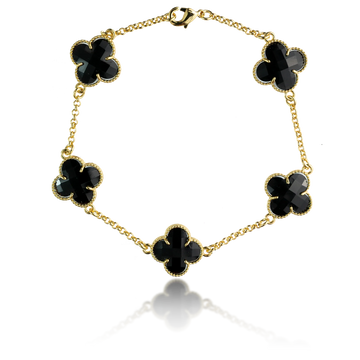 Pulseira Trevo Preto P - Banhado a Ouro 18K