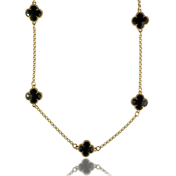 Corrente Trevo Preto P - Banhado a Ouro 18K