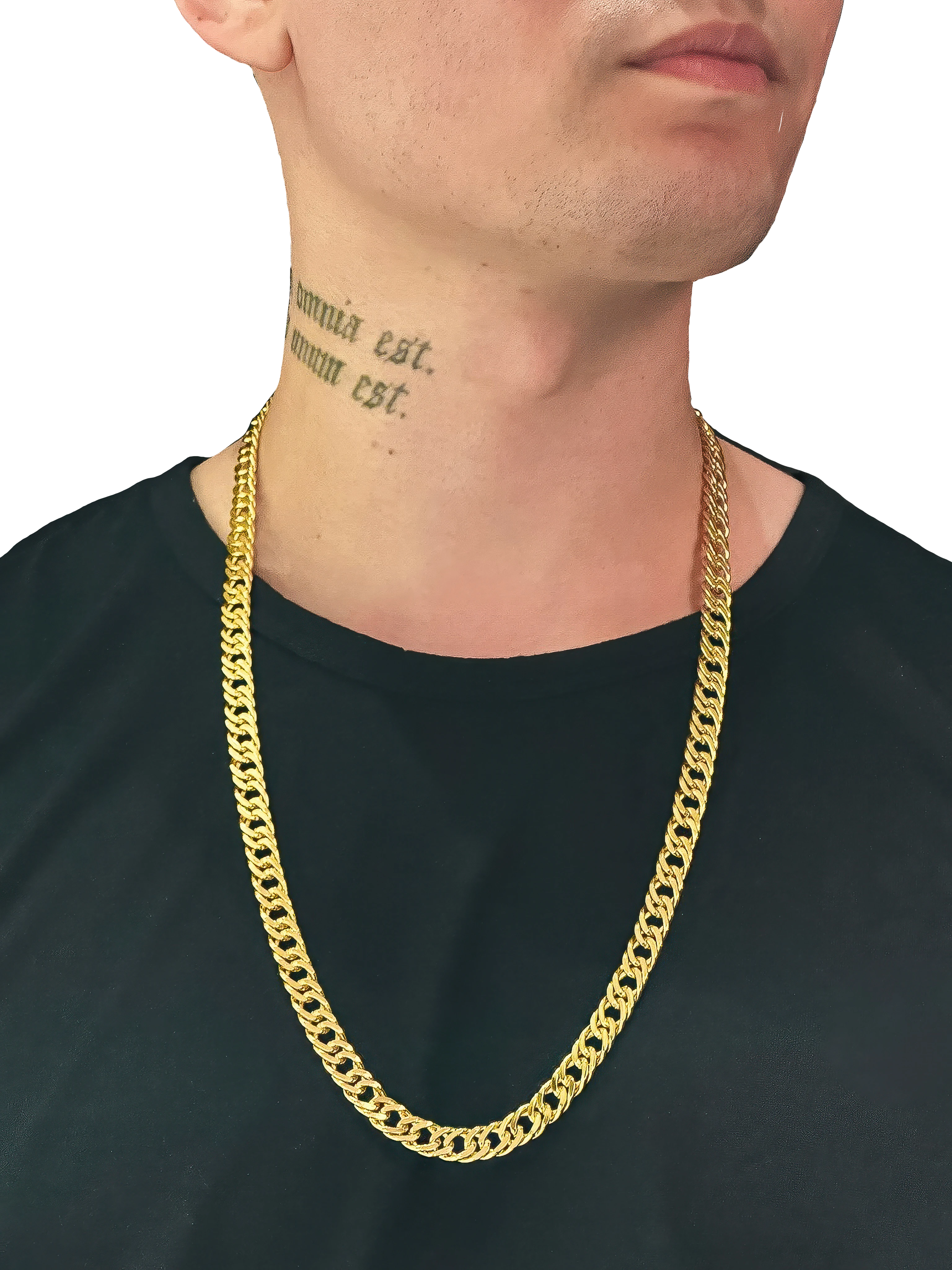 KIT Corrente + Pulseira Grumet Dupla 10mm - Banhado a Ouro 18K