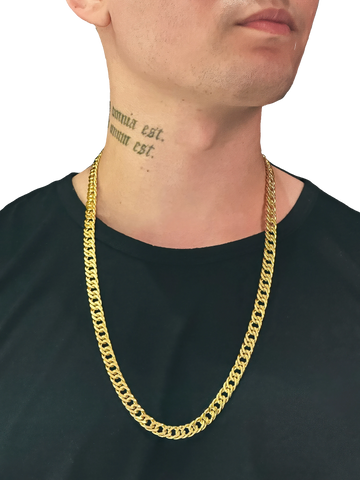 KIT Corrente + Pulseira Grumet Dupla 10mm - Banhado a Ouro 18K