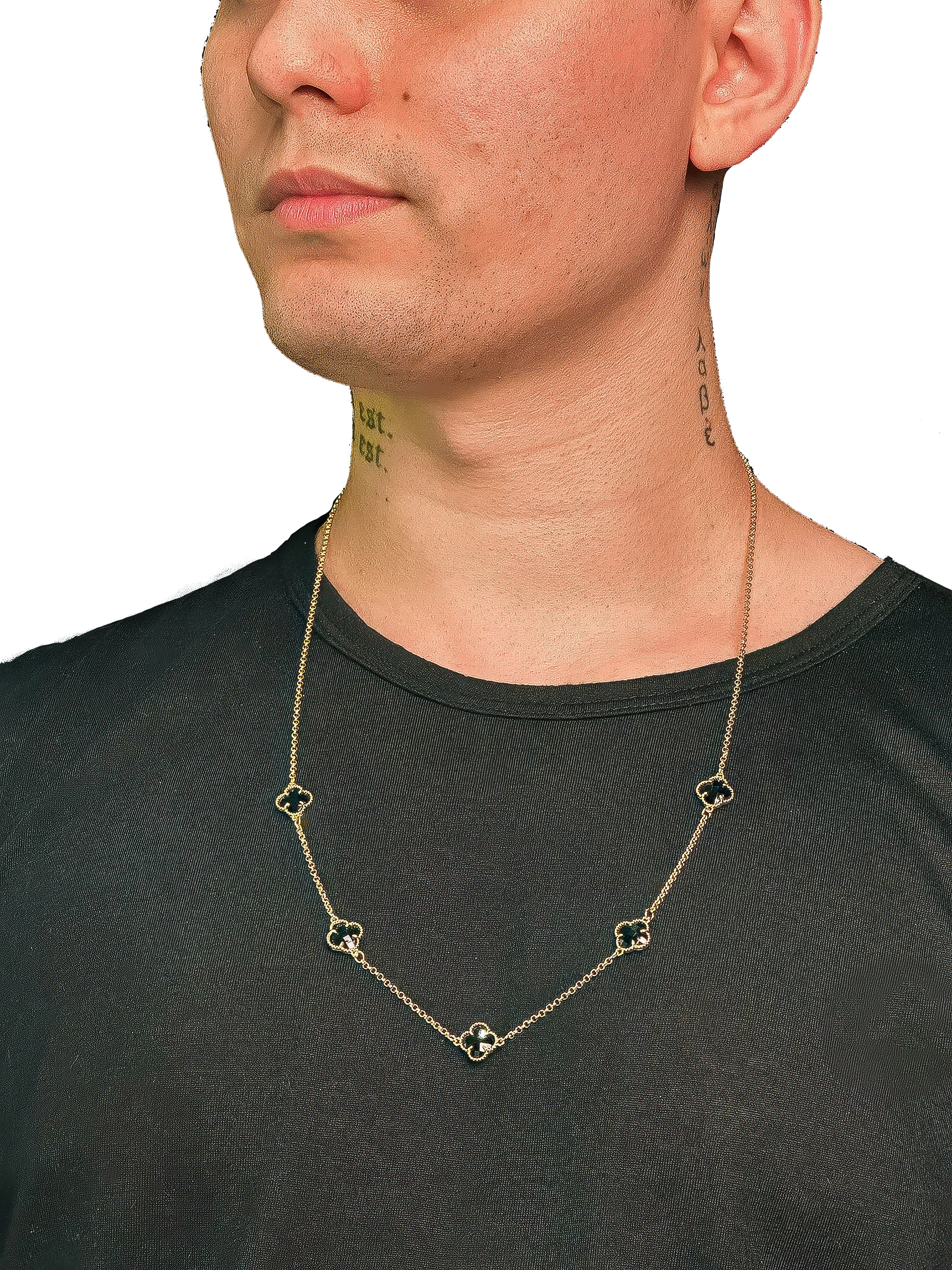 Corrente Trevo Preto P - Banhado a Ouro 18K