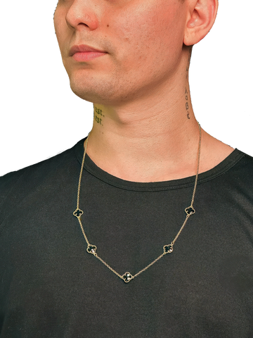 Corrente Trevo Preto P - Banhado a Ouro 18K