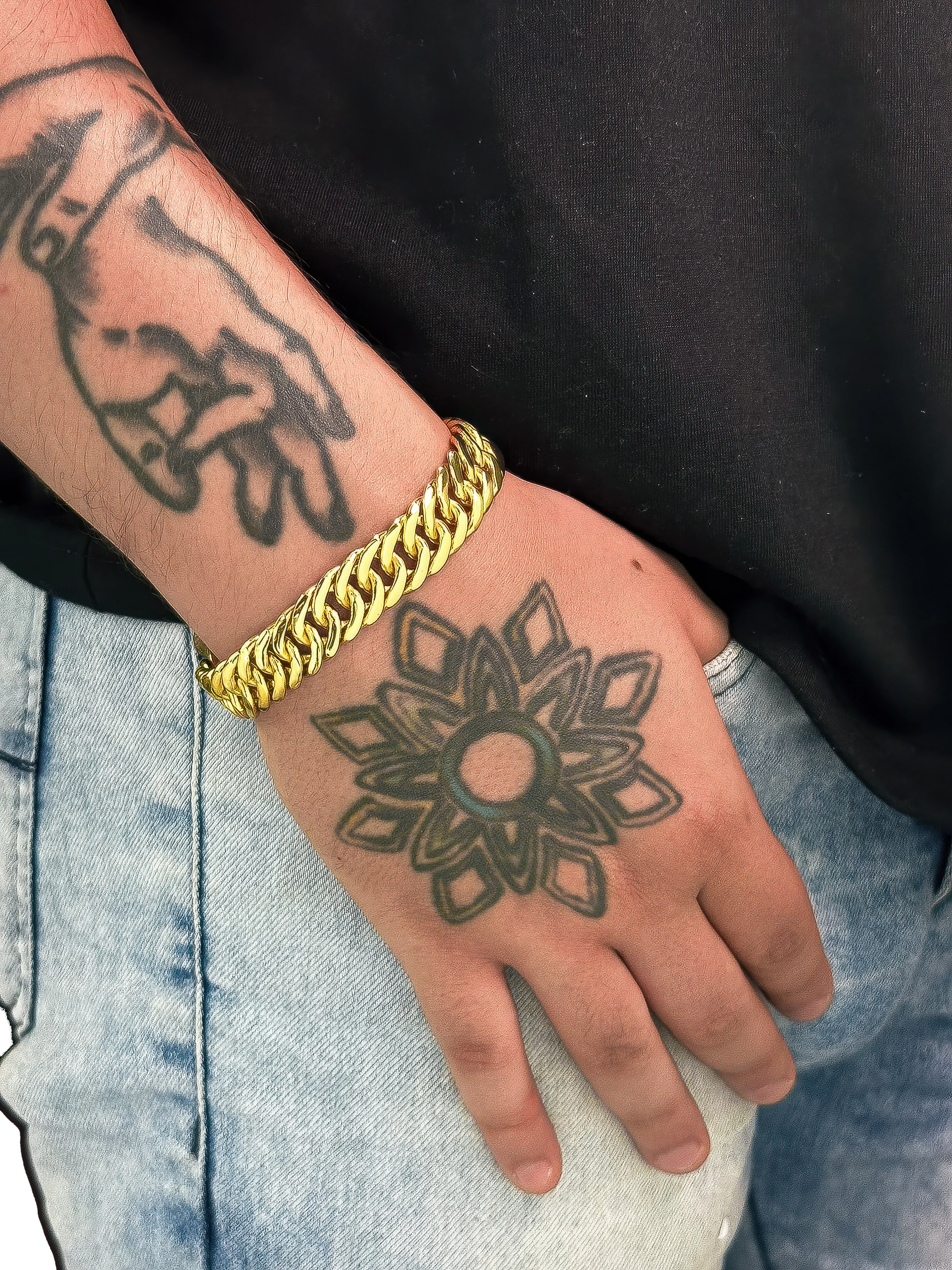 KIT Corrente + Pulseira Grumet Dupla 13mm - Banhado a Ouro 18K