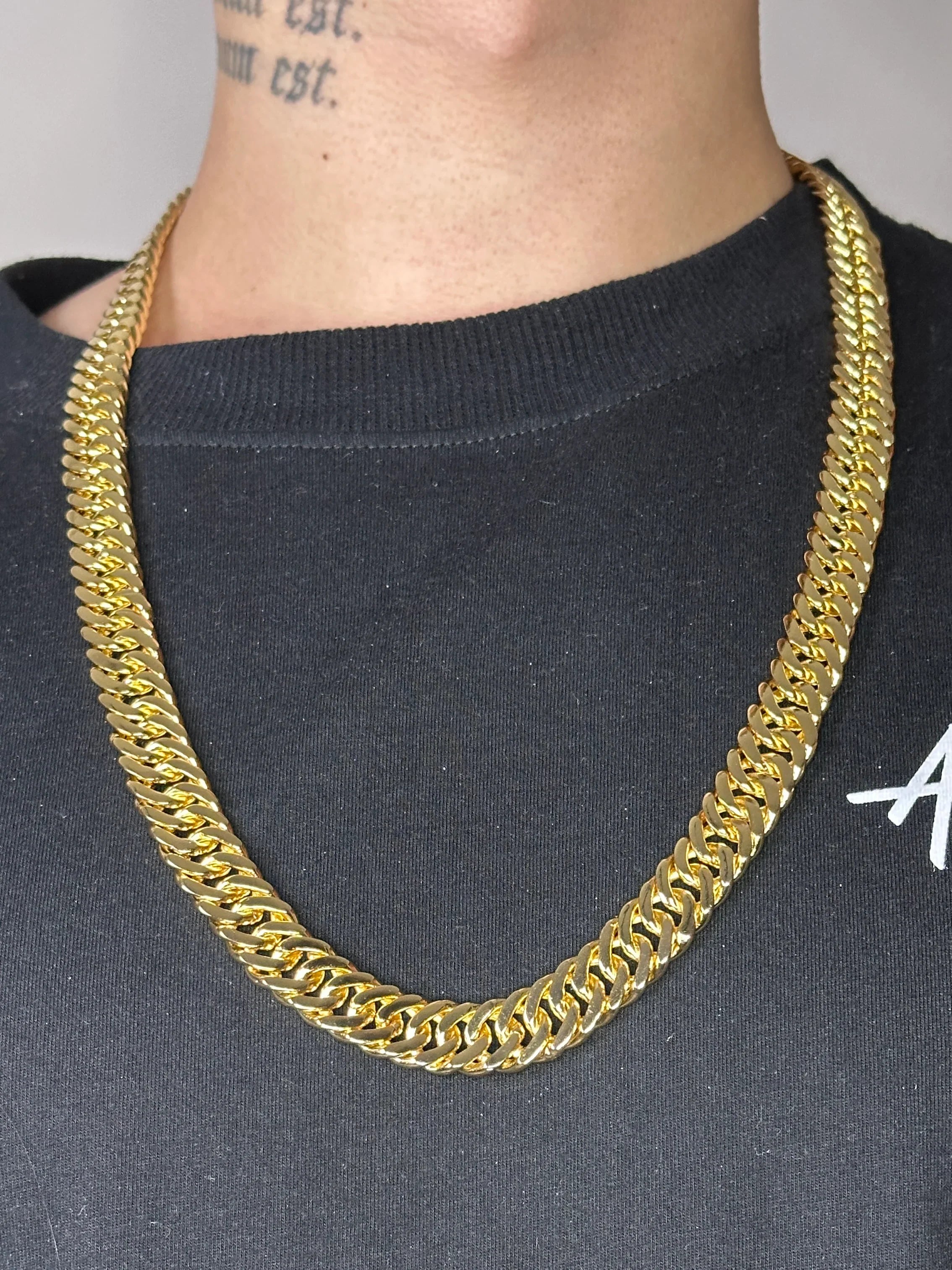 KIT Corrente + Pulseira Grumet Dupla 13mm - Banhado a Ouro 18K