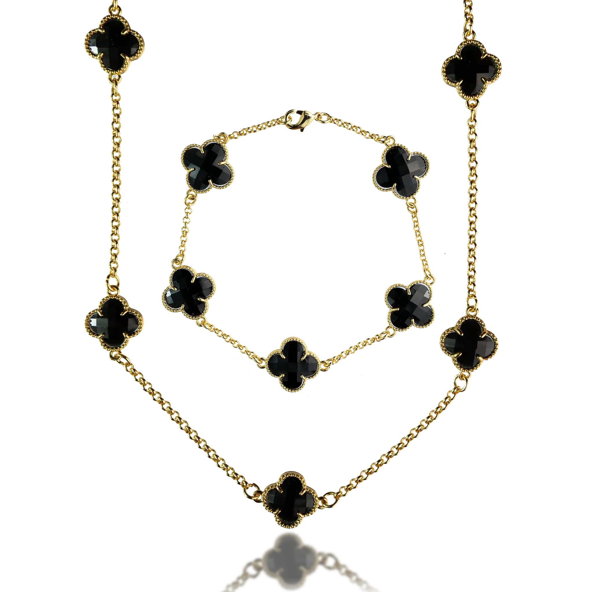 KIT Trevo Preto - Banhado a Ouro 18k