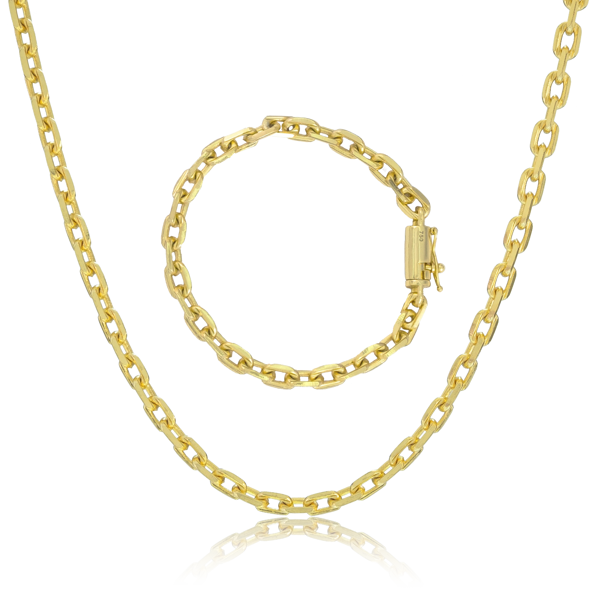 KIT Corrente + Pulseira Cadeado 6mm - Banhado a Ouro 18K