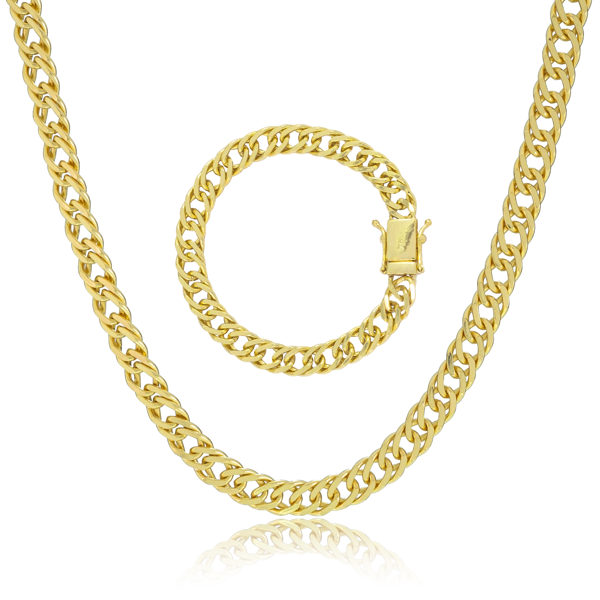 KIT Corrente + Pulseira Grumet Dupla 10mm - Banhado a Ouro 18K