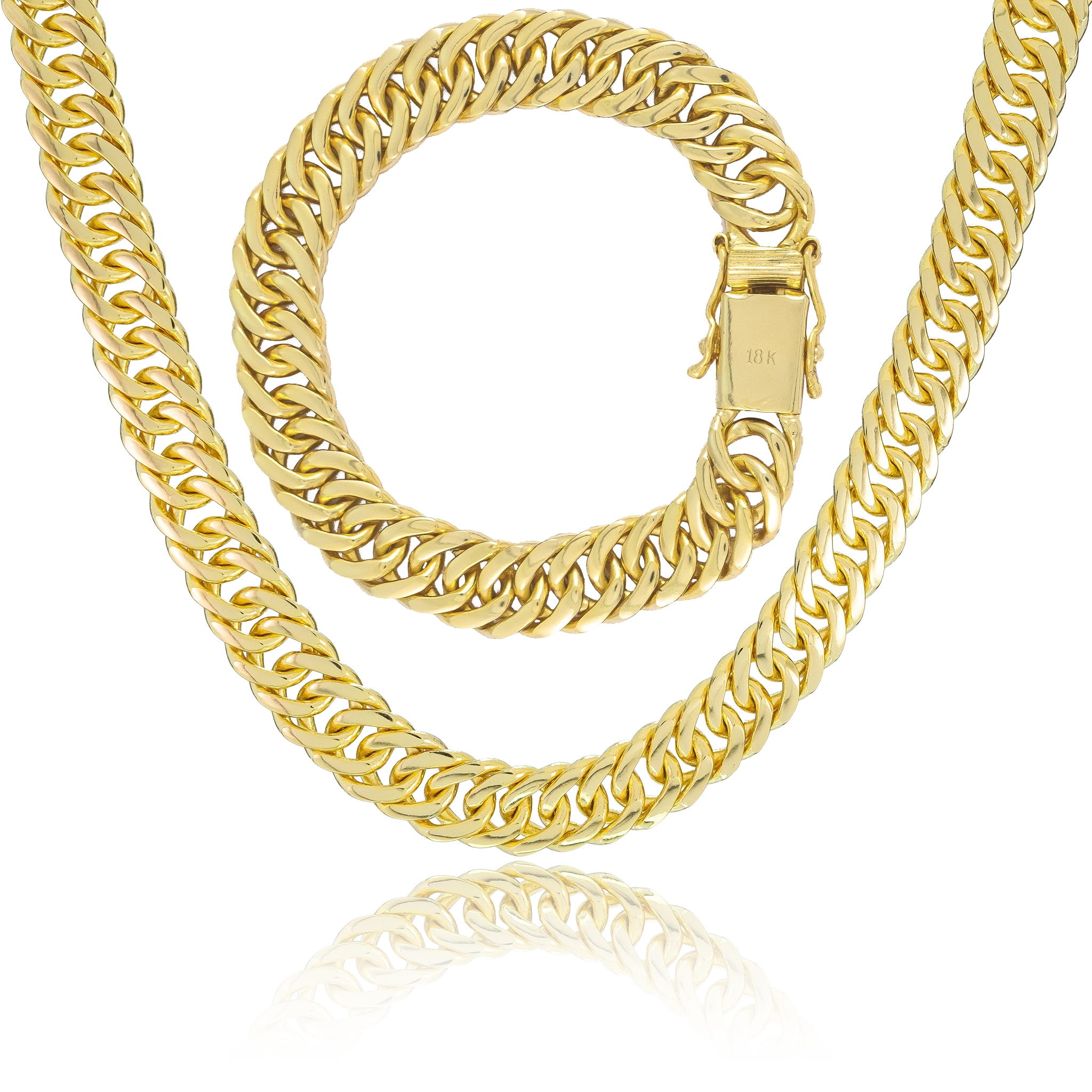 KIT Corrente + Pulseira Grumet Dupla 13mm - Banhado a Ouro 18K