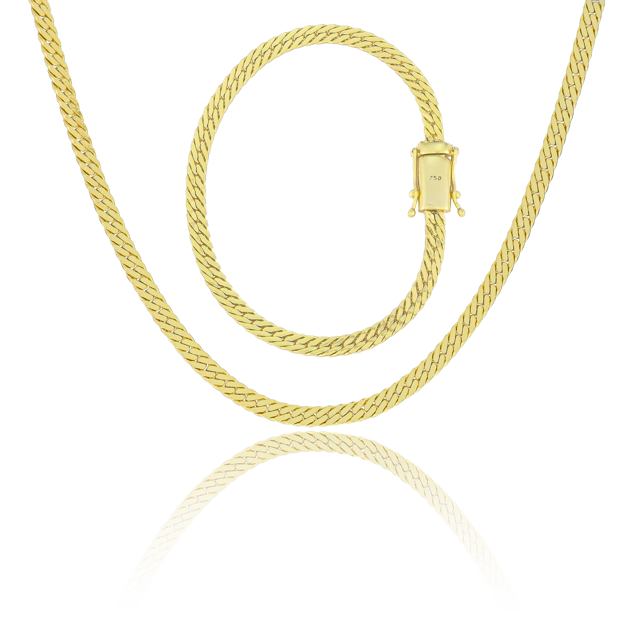 KIT Corrente + Pulseira Grumet Flat 4mm - Banhado a Ouro 18K