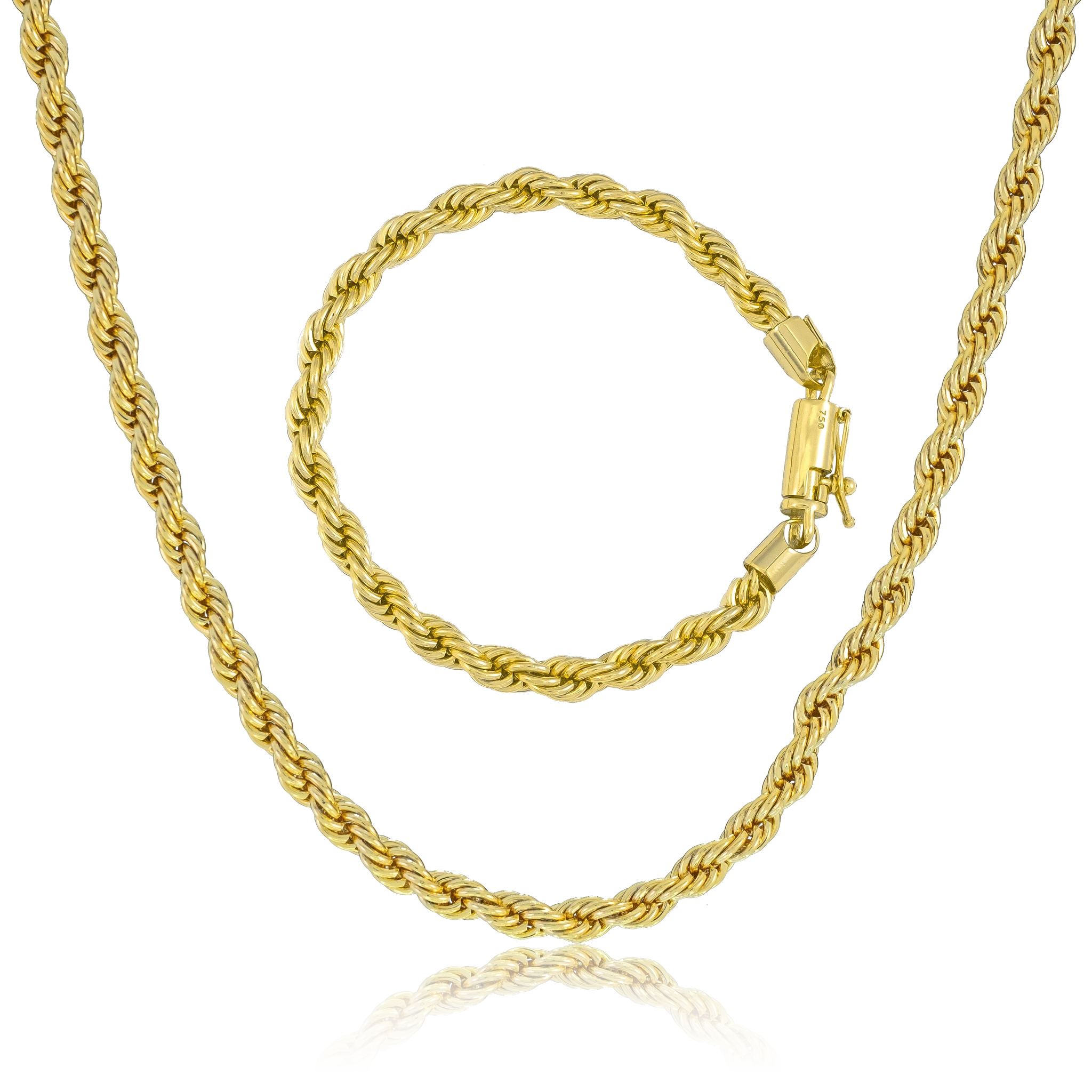 KIT Corrente + Pulseira Cordão Baiano 6mm - Banhado a Ouro 18K
