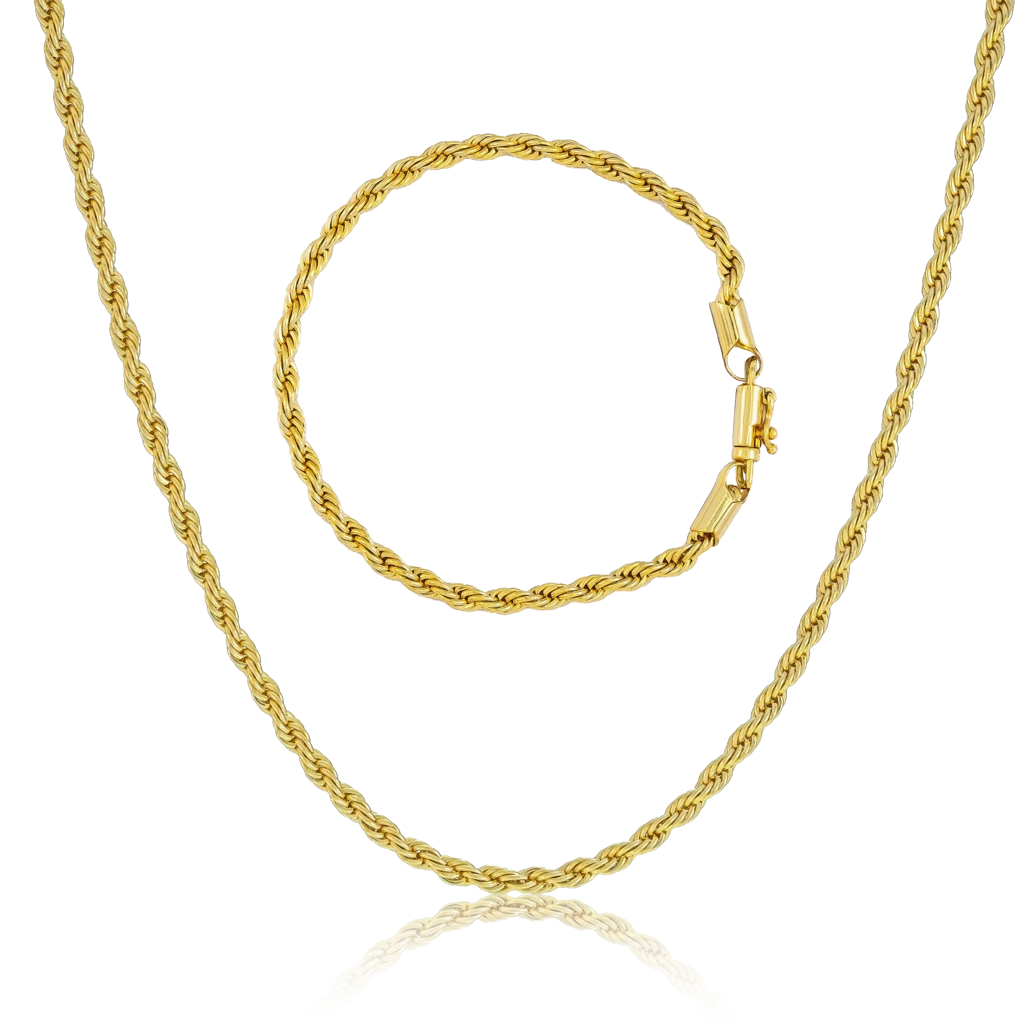 KIT Corrente + Pulseira Baiano 4mm - Banhado a Ouro 18k