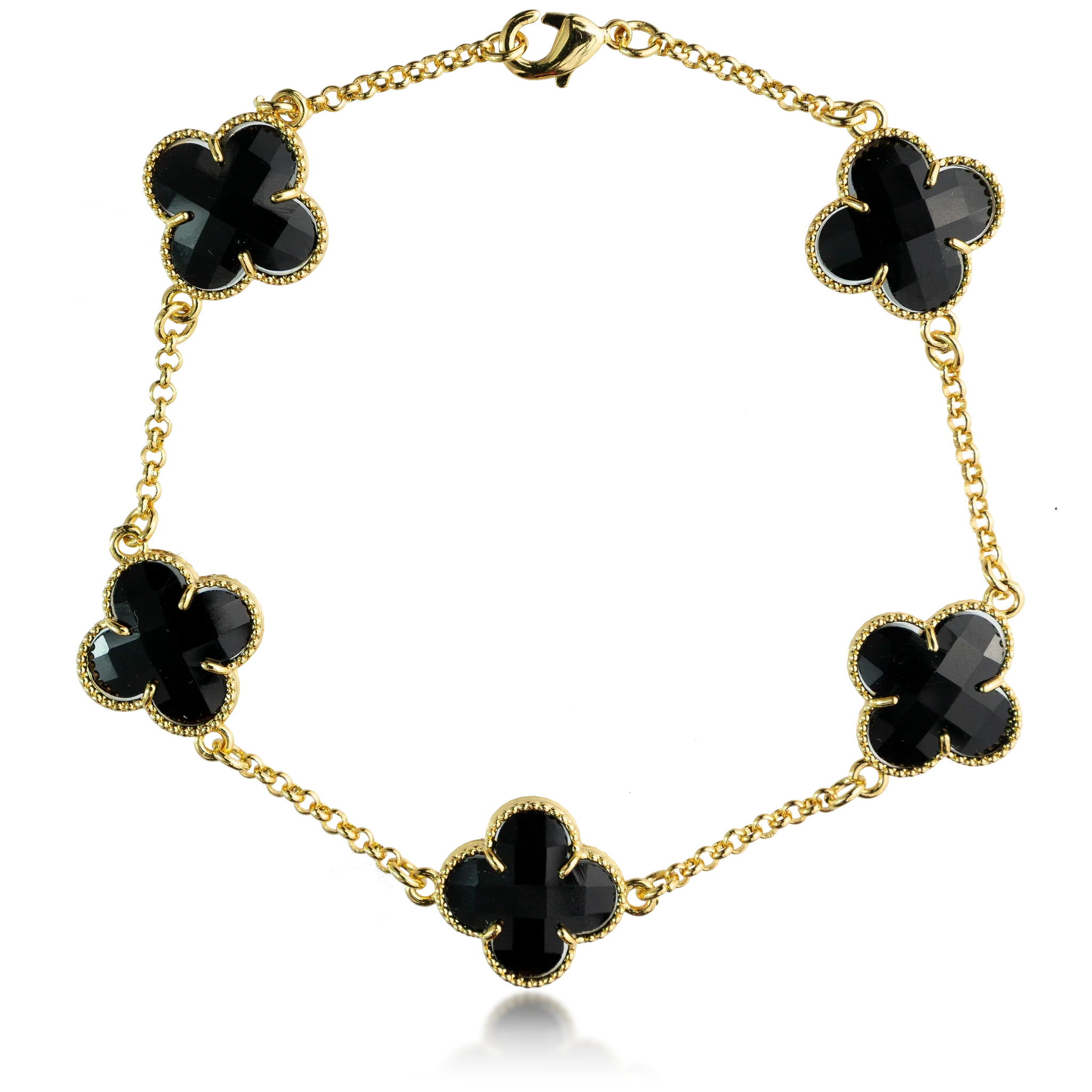 Pulseira Trevo Preto G - Banhado a Ouro 18K