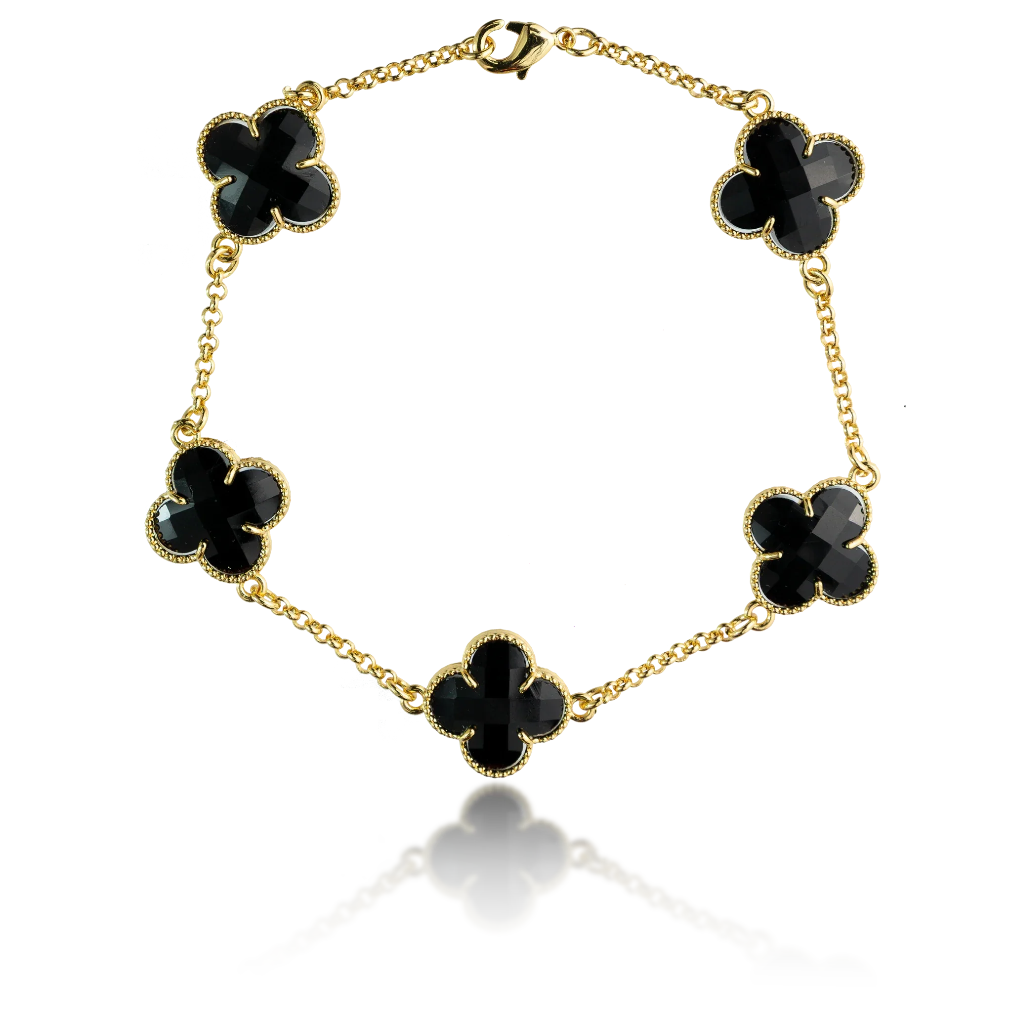 Pulseira Trevo Preto P - Banhado a Ouro 18K