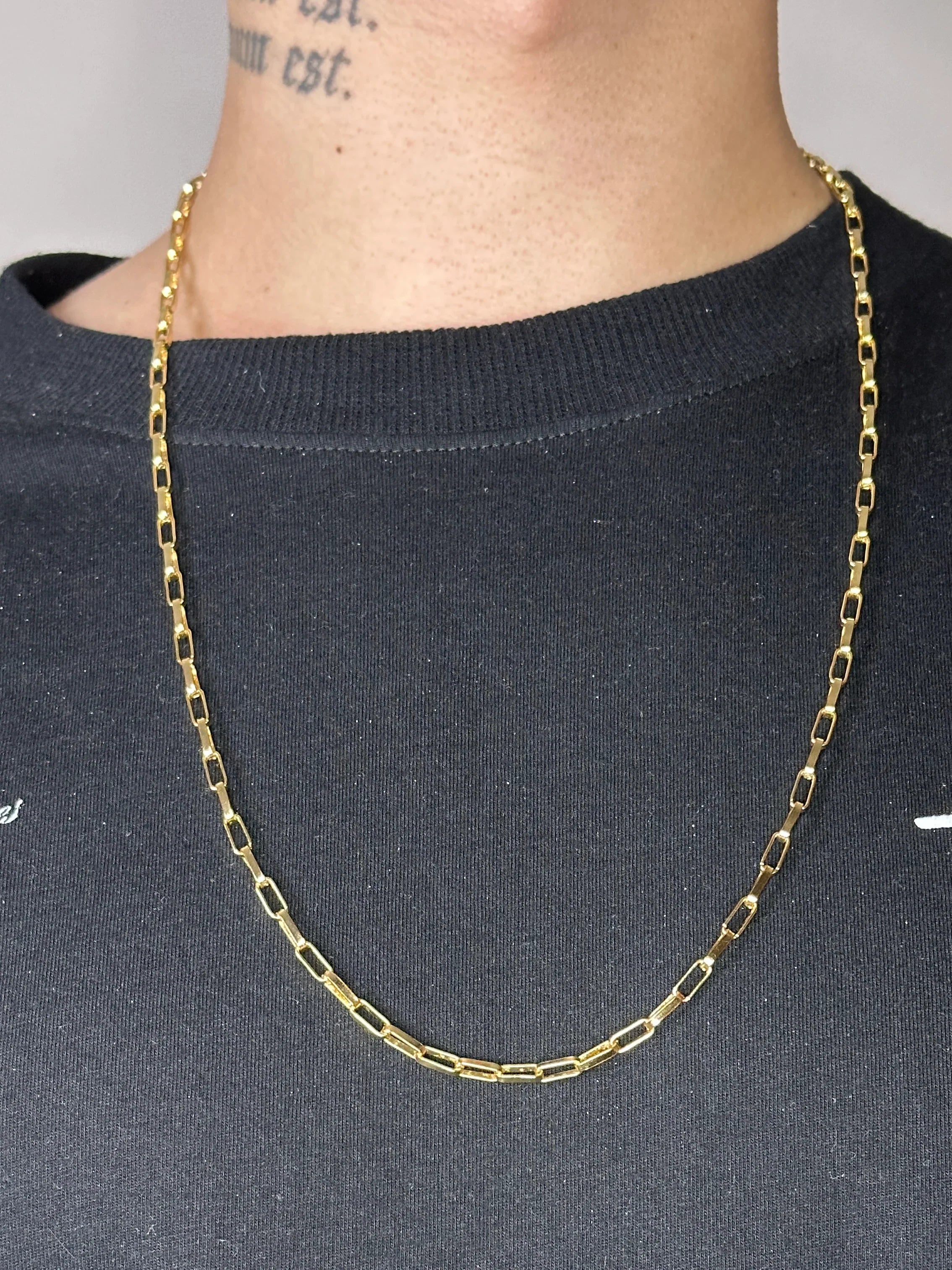 Corrente Tijolinho Alongado (3mm) Banhado a Ouro 18K