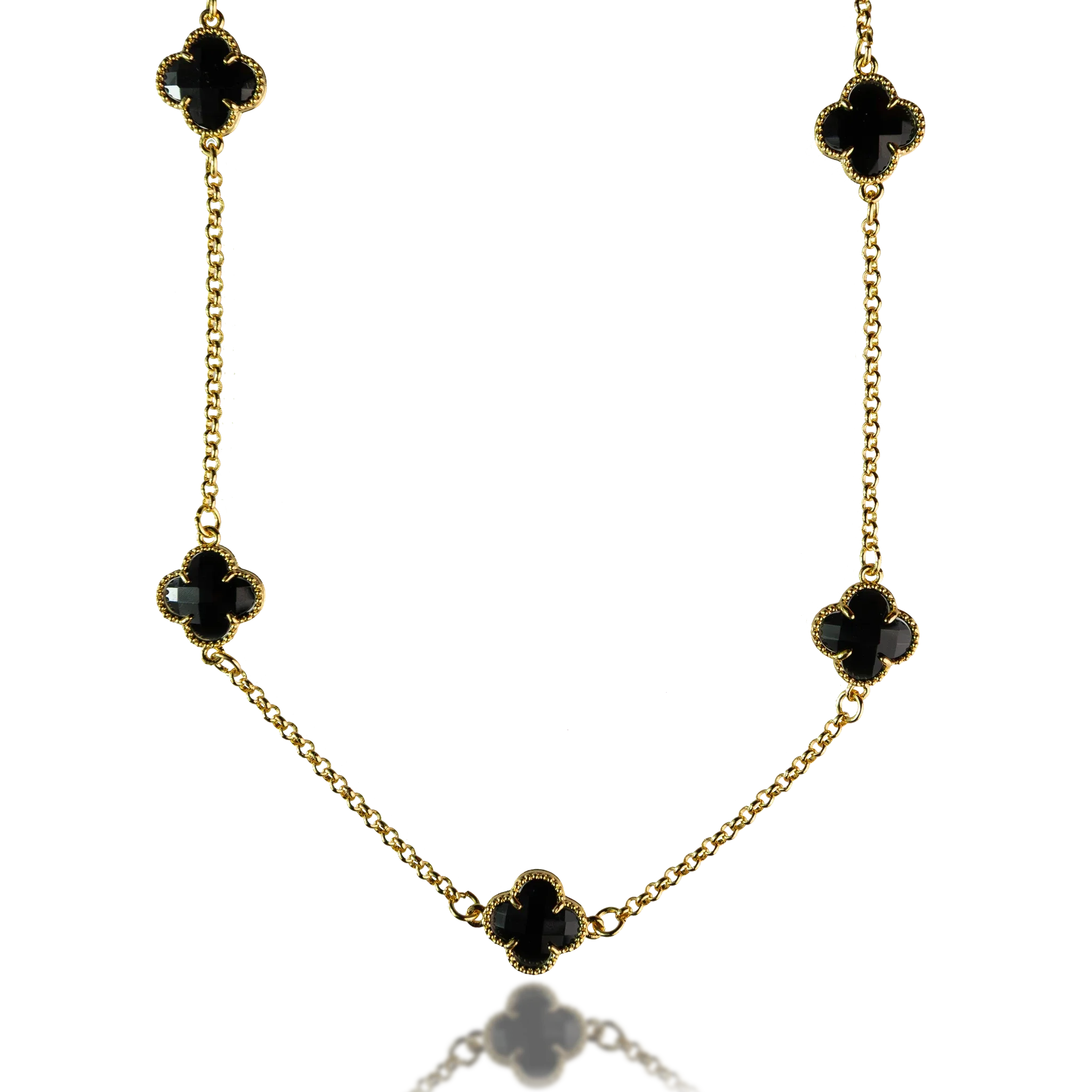 Corrente Trevo Preto P - Banhado a Ouro 18K
