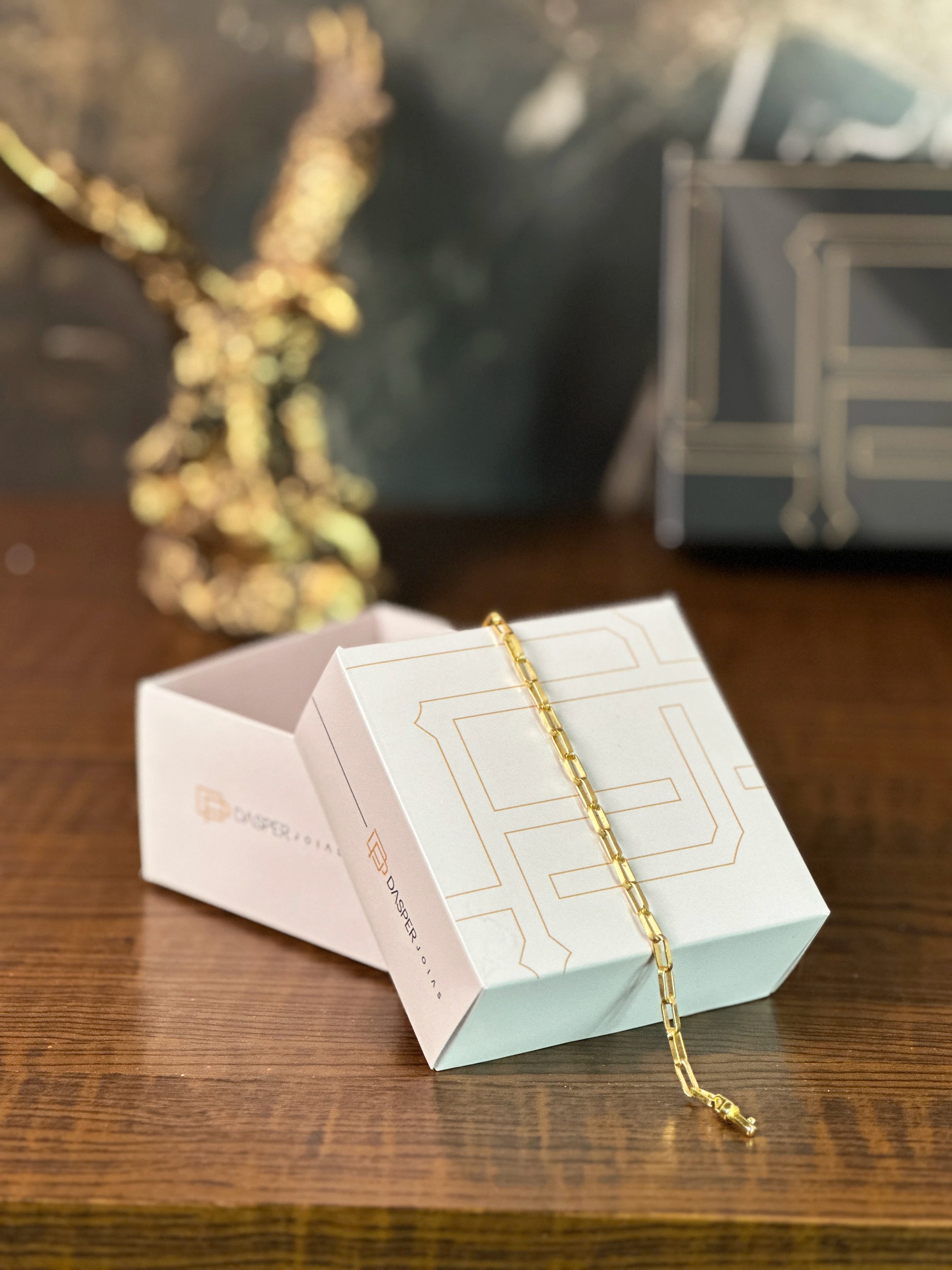 Pulseira Tijolinho Alongado (3mm) Banhado a Ouro 18K