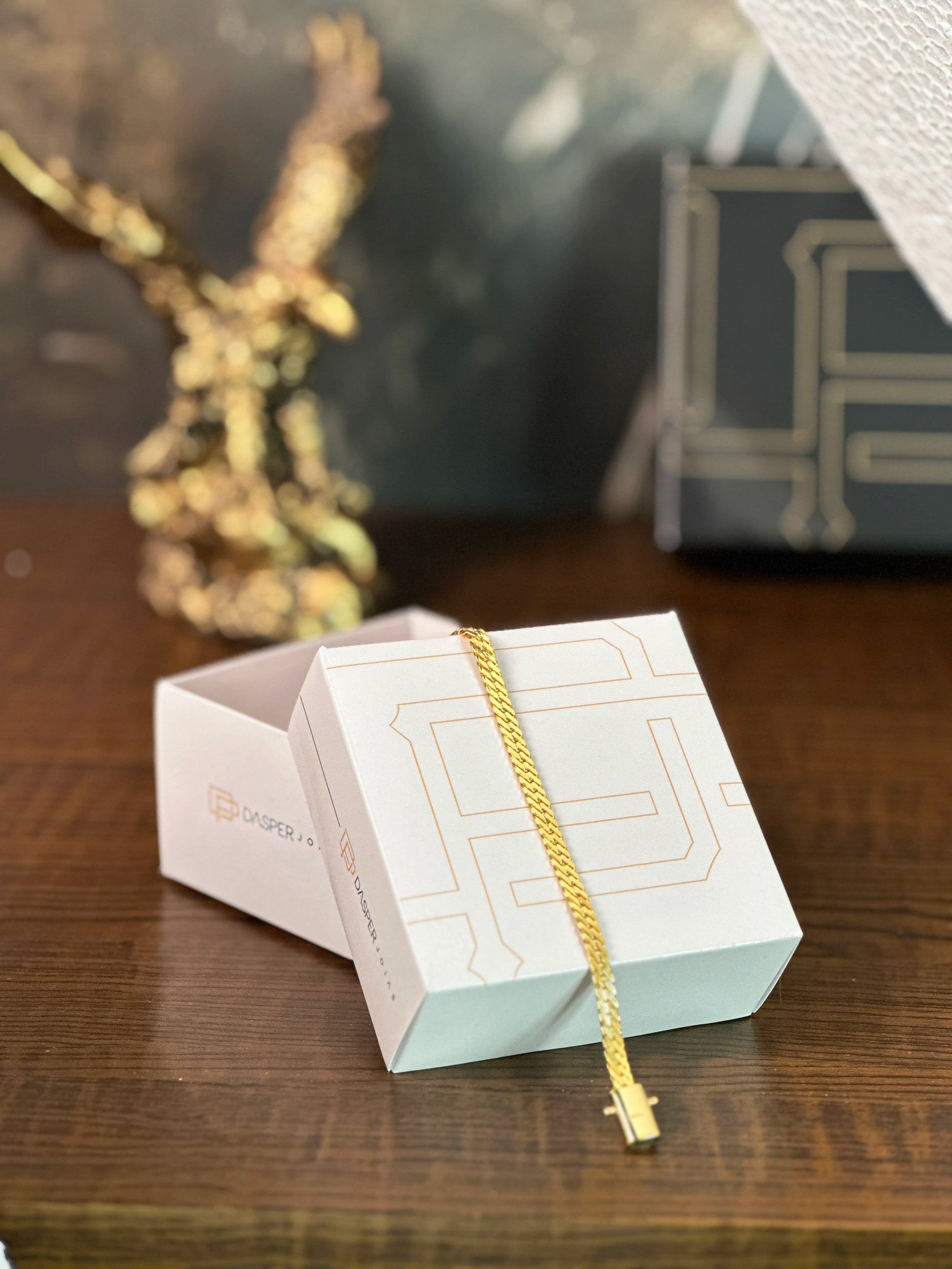 KIT Corrente + Pulseira Grumet Flat 4mm - Banhado a Ouro 18K